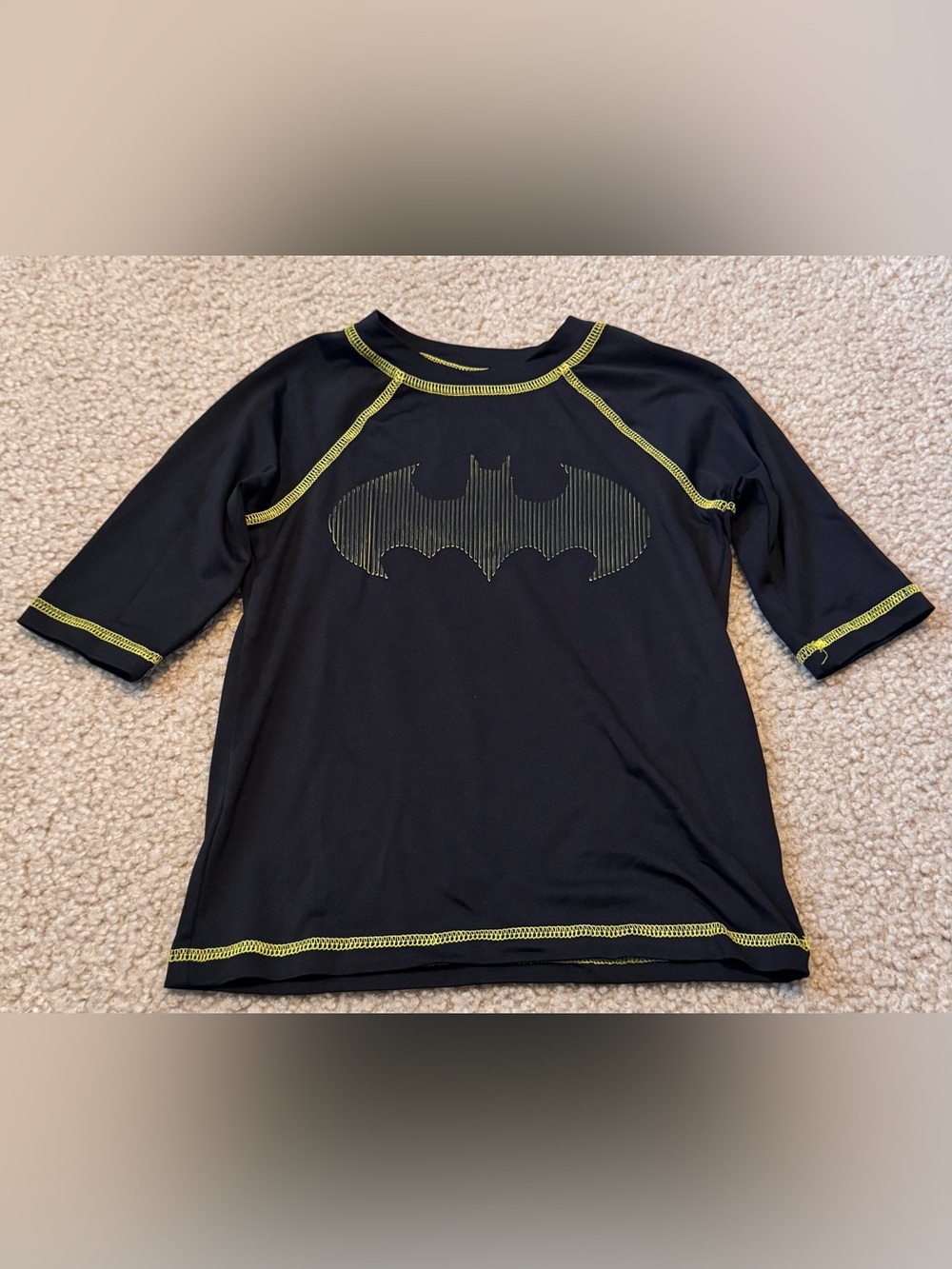 Kids Black Rashguard Top with Neon Yellow Batman Logo - Size 4/5